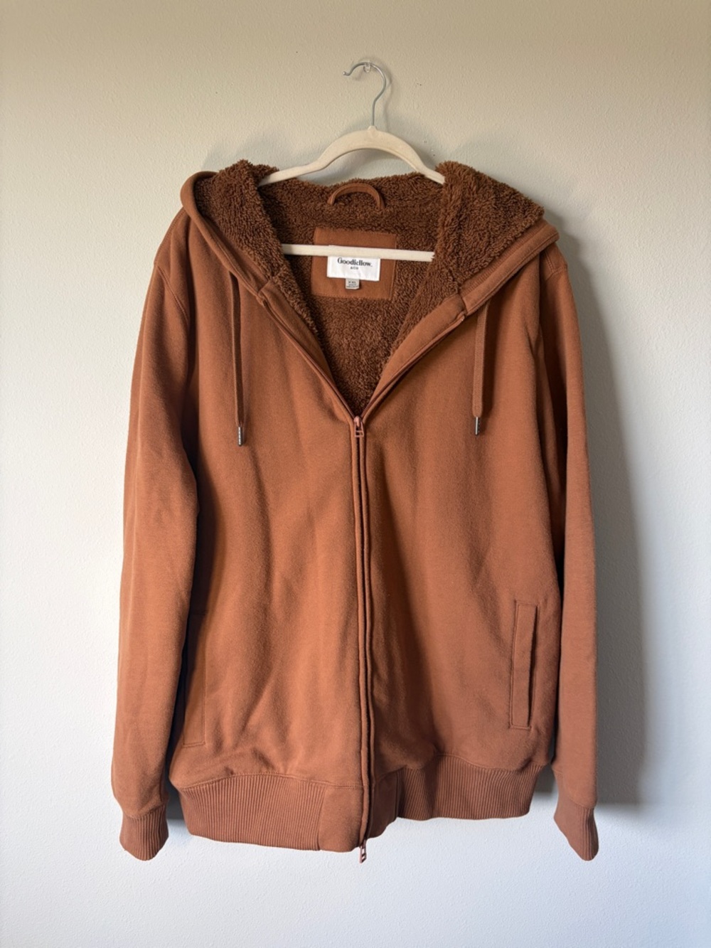 Goodfellow & Co Unisex Brown Sherpa Lined Hooded Zip Up Sweatshirt Size XXL